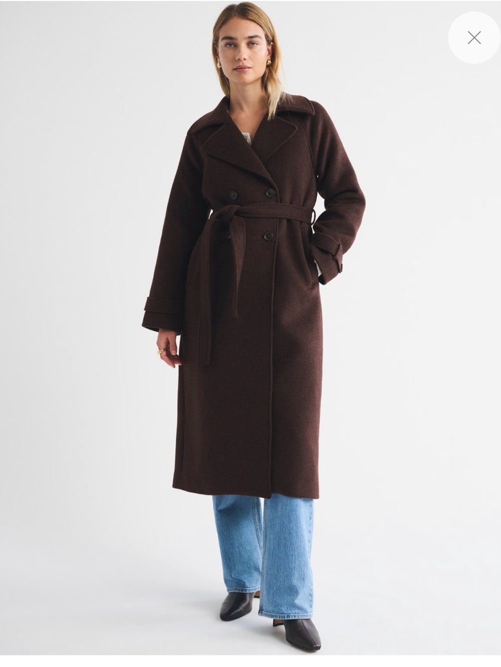 Abercrombie & Fitch Carrie Wool Long Double-Breasted Trench Coat - Brown